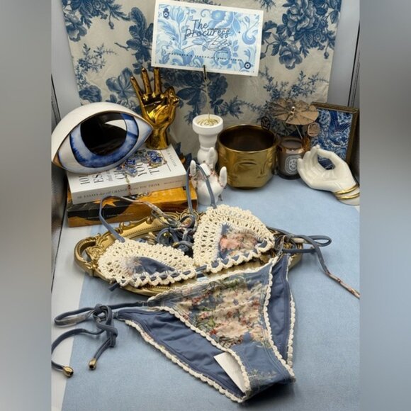 🆕 ZIMMERMANN 🧿 NWT Cascadian Crochet Tri Bikini, Blue Botanical - Sz 2 US4/6 - Picture 12 of 16